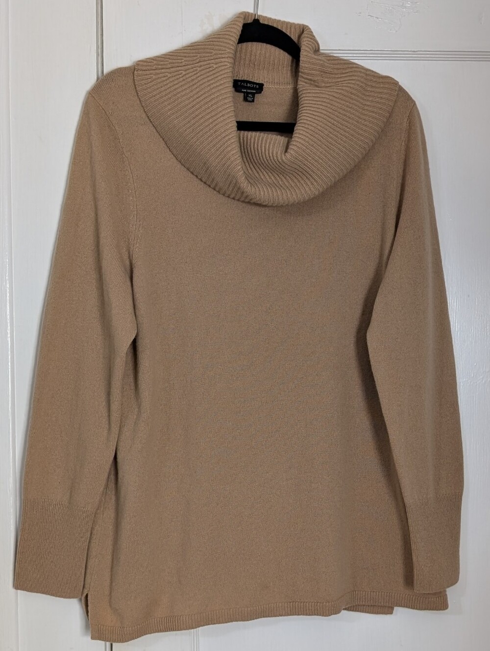 Talbots Sweater Womens XL Beige 100% Cashmere Cowl Neck Knit Pullover Cozy Top